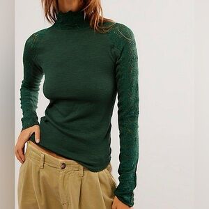 Free people Frankie Cuff layering lace long sleeved tee topiary green